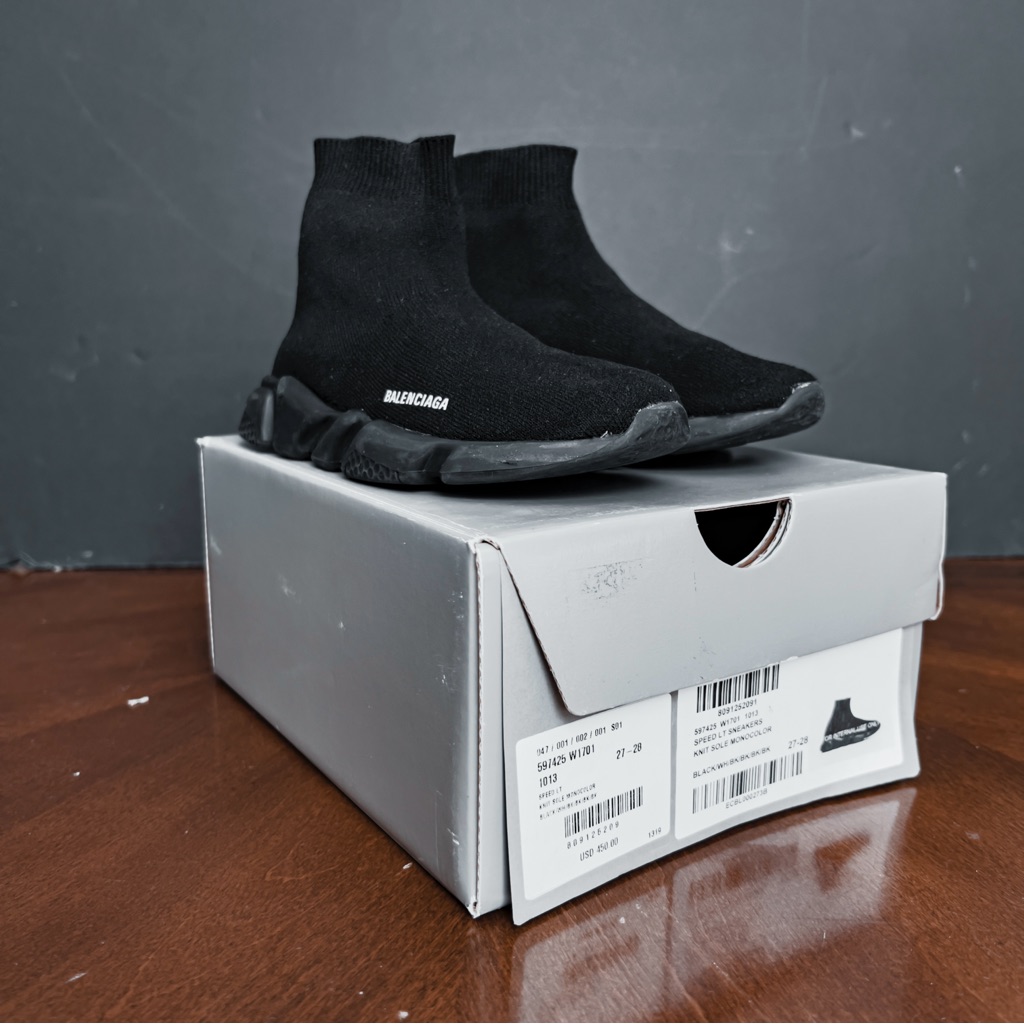 Kids Authentic Black Balenciaga Speed Knit Sneaker - Size 10-11